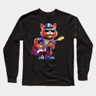 A Cat Who Is The Essence Of A Cool And Funky Guitarist Long Sleeve T-Shirt